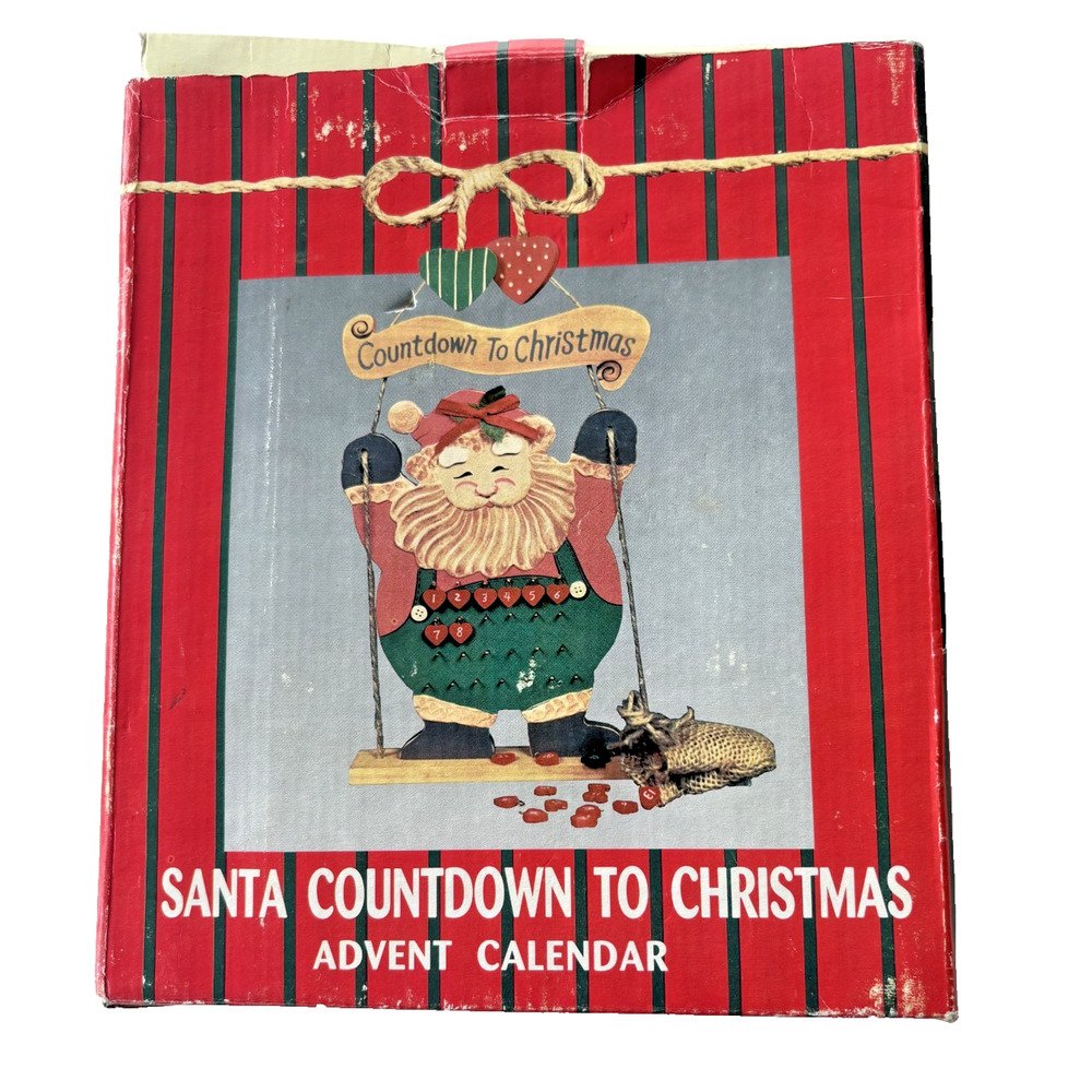 Vintage 90’s Wooden Santa Claus Countdown To Christmas Advent Calendar Hanging